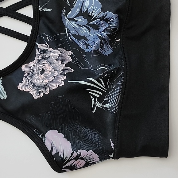 Athletic Works Dri-More Tech Black Floral Sports Bra Size Large - Picture 5 of 15